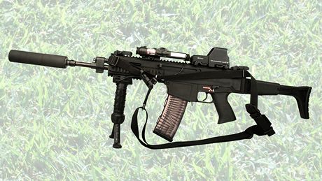 CZ 805 BREN A1 s tlumičem, transparentním zásobníkem CZ, pažbičkou kombinovanou s dvojnožkou a kolimátorovým zaměřovařem CZ 805 BREN A1 s tlumičem, transparentním zásobníkem CZ, pažbičkou kombinovanou s dvojnožkou a kolimátorovým zaměřovařem