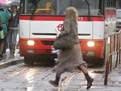 �idi� autobusu musel prudce brzdit, aby nesrazil neopatrn�ho chodce (Ilustra�n� sn�mek).