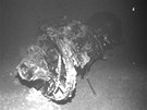 Francouzsk� ��ady p�edstavily na tiskov� konferenci sn�mek kusu z��cen�ho letadla Air France ze dna mo�e, jak ho zachytily roboty (4. dubna 2011) 