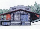 Skica nové stanice lanovky na Sněžce, severovýchodní pohled Skica nové stanice lanovky na Sněžce, severovýchodní pohled
