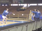 CVI�EN� PRO PIVOTA. Takhle piluje Ond�ej Balv�n v Seville svou ruku.