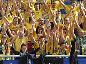 Natěšení fanoušci Slezského FC Opava. Natěšení fanoušci Slezského FC Opava.
