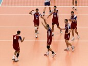 Čeští volejbalisté se radují z bodu v zápase proti Estonsku, výhra jim