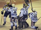 Hokejist� brn�nsk� Komety se raduj� z postupu do �tvrfin�le extraligy.