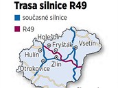 Trasa plánované silnice R49 přes Zlínský kraj Trasa plánované silnice R49 přes Zlínský kraj
