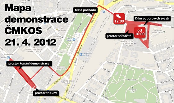 Mapa pochodu a demonstrace �MKOS 21. 4. 2012