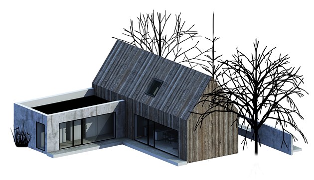 Vítězný návrh architektonické soutěže Současný český dům od studenta Tomáše