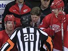N�CO MI VYSV�TLETE... Kou� Detroitu Mike Babcock diskutuje s rozhod��m b�hem