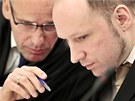 Anders Breivik se domlouv� se sv�m obh�jcem Geirem Lippestadem u norsk�ho soudu...