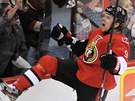Milan Mich�lek se raduje z g�lu v duelu s NY Rangers.
