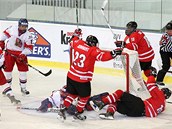 Kana�an Reinhart se raduje z g�lu do �esk� branky.