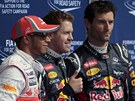 T�I NEJRYCHLEJ��. Druh� pilot kvalifikace Lewis Hamilton, v�t�z Sebastian
