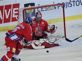 NIC NEPROJDE. Brank�� �esk�ho t�mu Jakub Kov�� zachytal v z�pase s Ruskem