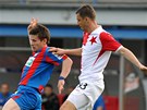 Plze�sk� z�lo�n�k V�clav Pila� (vlevo) v souboji se Zoranem Milutinovi�em ze