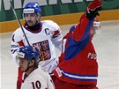 Tom� Plekanec a Martin Erat kr�tce pot�, co nezabr�nili rusk�mu �to�n�kovi