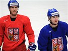 David Krej�� (vlevo) a Jakub Petru��lek na prvn�m tr�ninku v Helsink�ch.