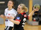 Petra Bubeníková z Jindřichova Hradce útočí v utkání s Olomoucí. Petra Bubeníková z Jindřichova Hradce útočí v utkání s Olomoucí.
