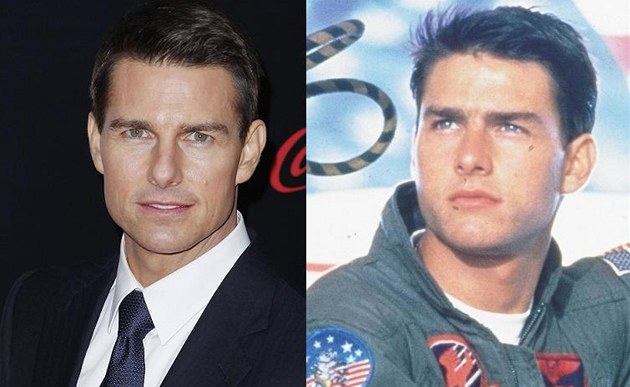 Tom Cruise v roce 2011 a ve filmu Top Gun (1986)