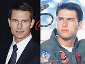 Tom Cruise v roce 2011 a ve filmu Top Gun (1986)