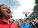 Fanou�ci Brna se se�li u trosek fotbalov�ho stadionu Zbrojovky, kdy� slavili