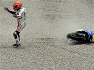 PO KARAMBOLU. Gino Rea z týmu Federal Oil Gresini se sbírá po havárii ve Velké PO KARAMBOLU. Gino Rea z týmu Federal Oil Gresini se sbírá po havárii ve Velké