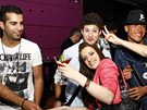 Michal Chrenko, Milo� Novotn�, Krist�na Da�helov� a David Bisek na party po