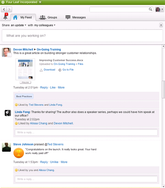 Yammer nabízí, podobně jako ostatní sociální sítě, osobní profil, možnost Yammer nabízí, podobně jako ostatní sociální sítě, osobní profil, možnost