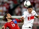 Petr Jir��ek (vlevo) se stal hlavn�m hrdinou v utk�n� s Polskem. Na sn�mku