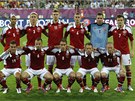 DÁNSKÉ MU�STVO. Fotbalisté Dánska p�ed soubojem s N�meckem.