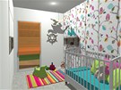 Na podlaze je Marmoleum, p��rodn� podlahov� krytina v odst�nu tepl� �ed�.