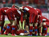 �ESK� RADOST. Fotbalist� oslavuj� st�elce g�lu Petra Jir��ka, kter� t�mu