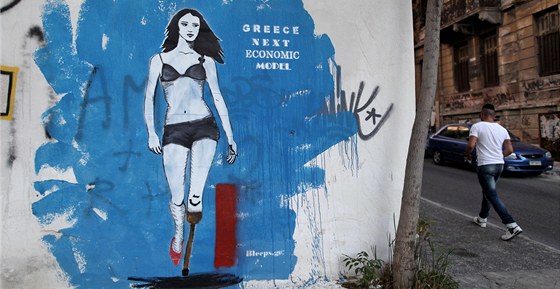 P��t� ekonomick� model �ecka. Graffiti v centru At�n.