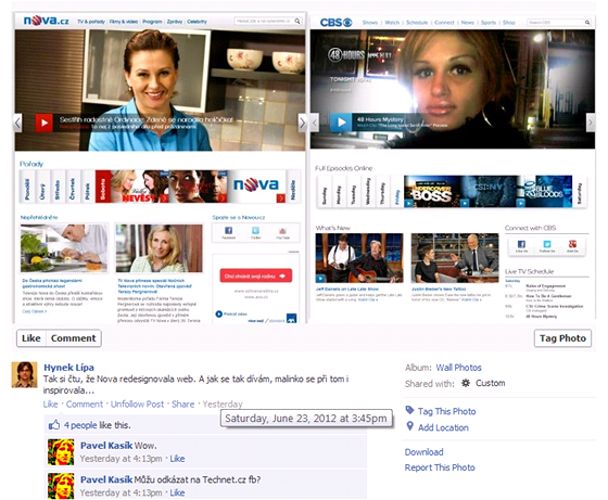 Post na Facebooku, který jako první upozornil na podobnost stránek CBS a TV Post na Facebooku, který jako první upozornil na podobnost stránek CBS a TV