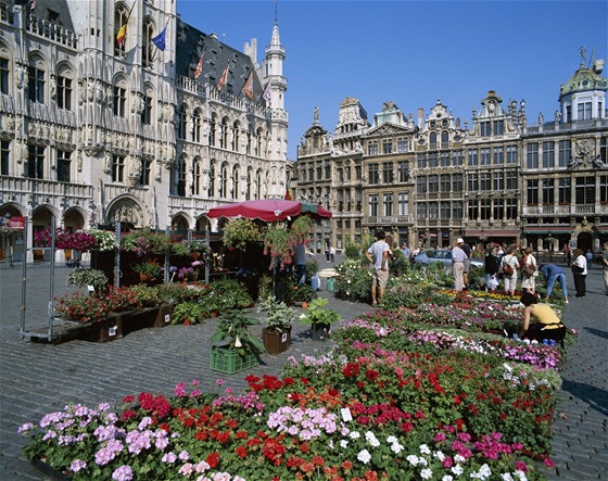 Kv�tinov� trh v na bruselsk�m Grand Place