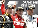 NEJLEP�� TROJKA. Kimmi Raikk�nen, Fernando Alonso a Michael Schumacher