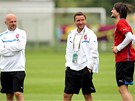 Tren�r Michal B�lek (vlevo), mana�er reprezentace Vladim�r �micer i kapit�n