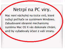 �esk� str�nka Applu st�le obsahuje p�vodn� text. Ten mezi v�hodama Macu uv�d� i