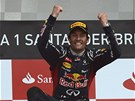 RADOST V�T�ZE.  Mark Webber se raduje po Velk� cen� Brit�nie.