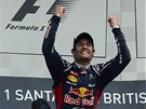 VYHR�L JSEM! Mark Webber z Red Bullu slav� v�t�zstv� ve Velk� cen� Brit�nie.