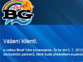 Informace o �padku na webu CK BG Travel.