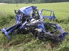 �koda Fabia po st�etu s tatrovkou, �idi� vozu nep�e�il. (19. �ervence 2012