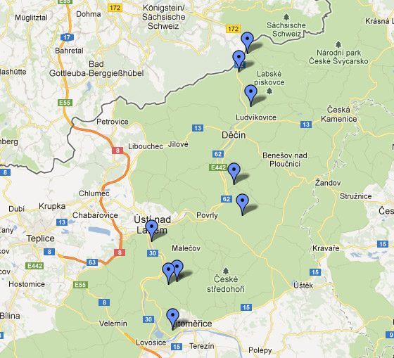 Mapa vyhlídek po pravém břehu Labe Mapa vyhlídek po pravém břehu Labe