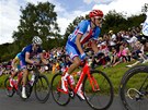 Roman Kreuziger při stoupání na Box Hill v závodě s hromadným startem na Roman Kreuziger při stoupání na Box Hill v závodě s hromadným startem na