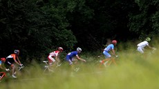Roman Kreuziger (druhý zprava) při stoupání na Box Hill v závodě s hromadným Roman Kreuziger (druhý zprava) při stoupání na Box Hill v závodě s hromadným