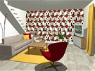 V ob�vac� ��sti jsou dopl�ky v bord� a �lut� barv�. 