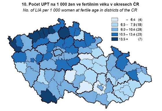 Počet uměle přerušených těhotenství (UPT) na tisícovku žen ve věku 15-49 let. Počet uměle přerušených těhotenství (UPT) na tisícovku žen ve věku 15-49 let.