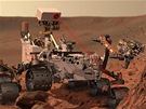 Takto si grafik představuje Curiosity v činnosti na povrchu Marsu. Takto si grafik představuje Curiosity v činnosti na povrchu Marsu.