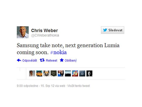P��sp�vek Chrise Webera na Twitteru