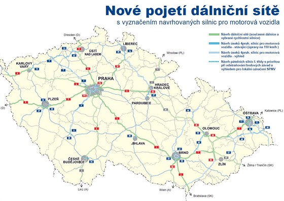 Nov� pojet� �esk� d�lni�n� s�t� podle n�vrhu ministerstva dopravy.