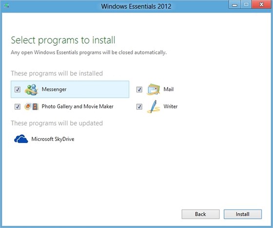 Nen� t�eba instalovat cel� bal�k Windows Essentials 2012, pou��t m��ete jen